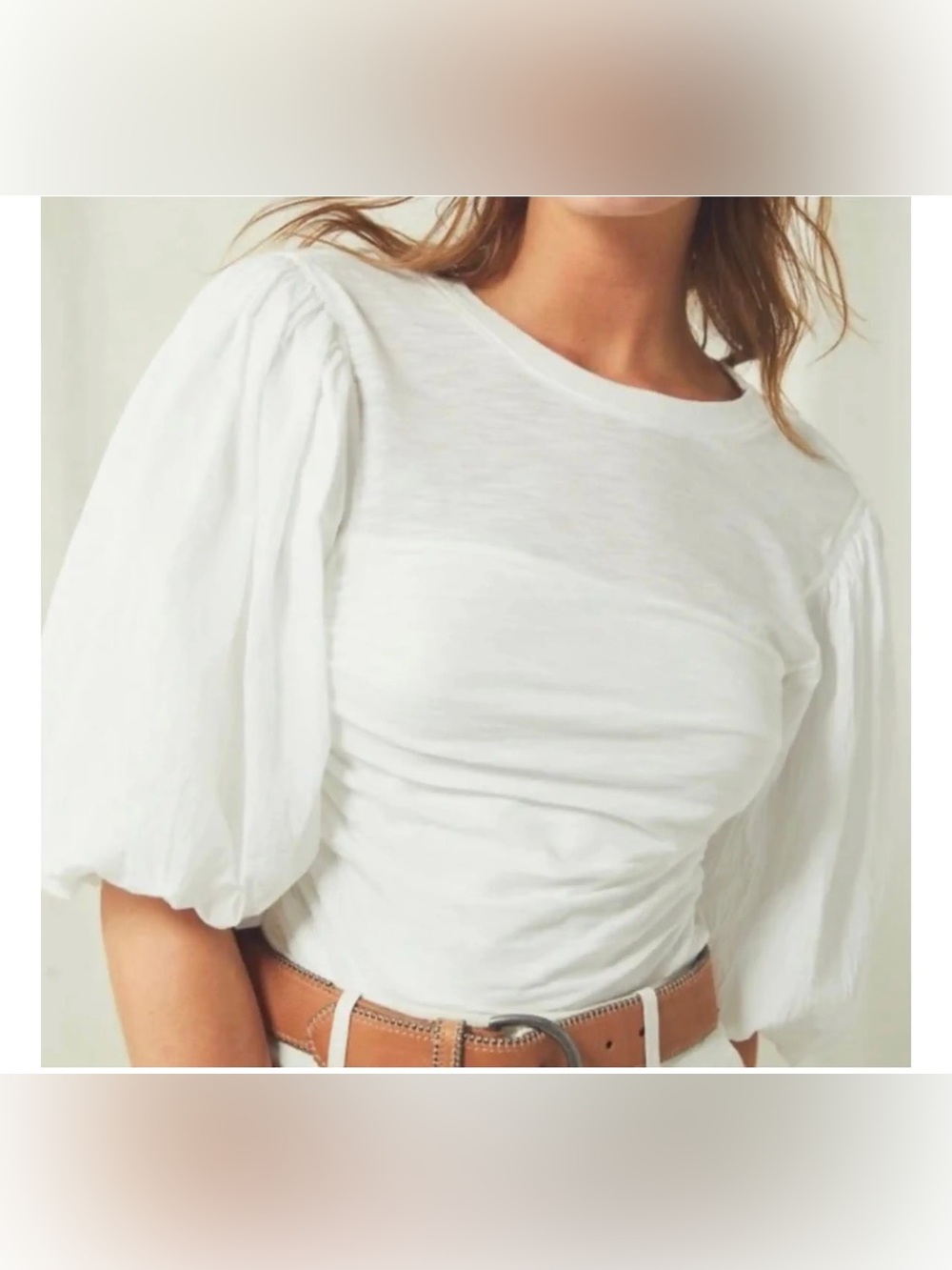 Vintage Free People Sweet Top Puffed Sleeve Crop Top